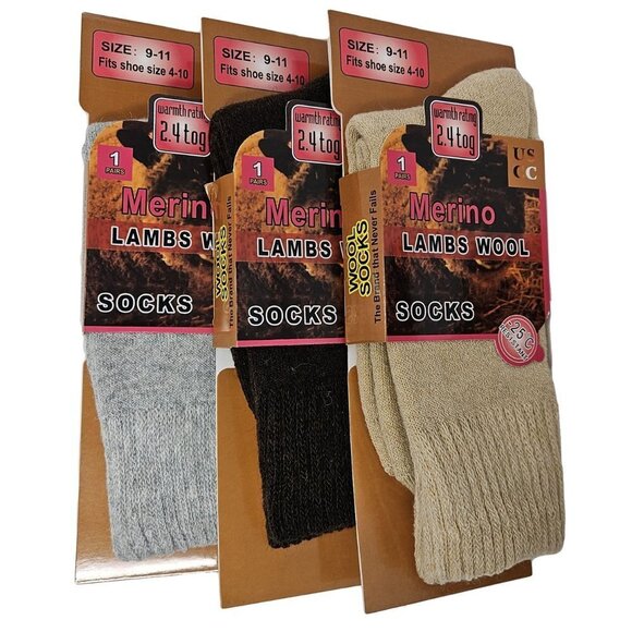 Women Merino Lamb Wool Socks, Thick Warm Winter Crew Socks, 3 Pairs. NEW - Picture 1 of 4
